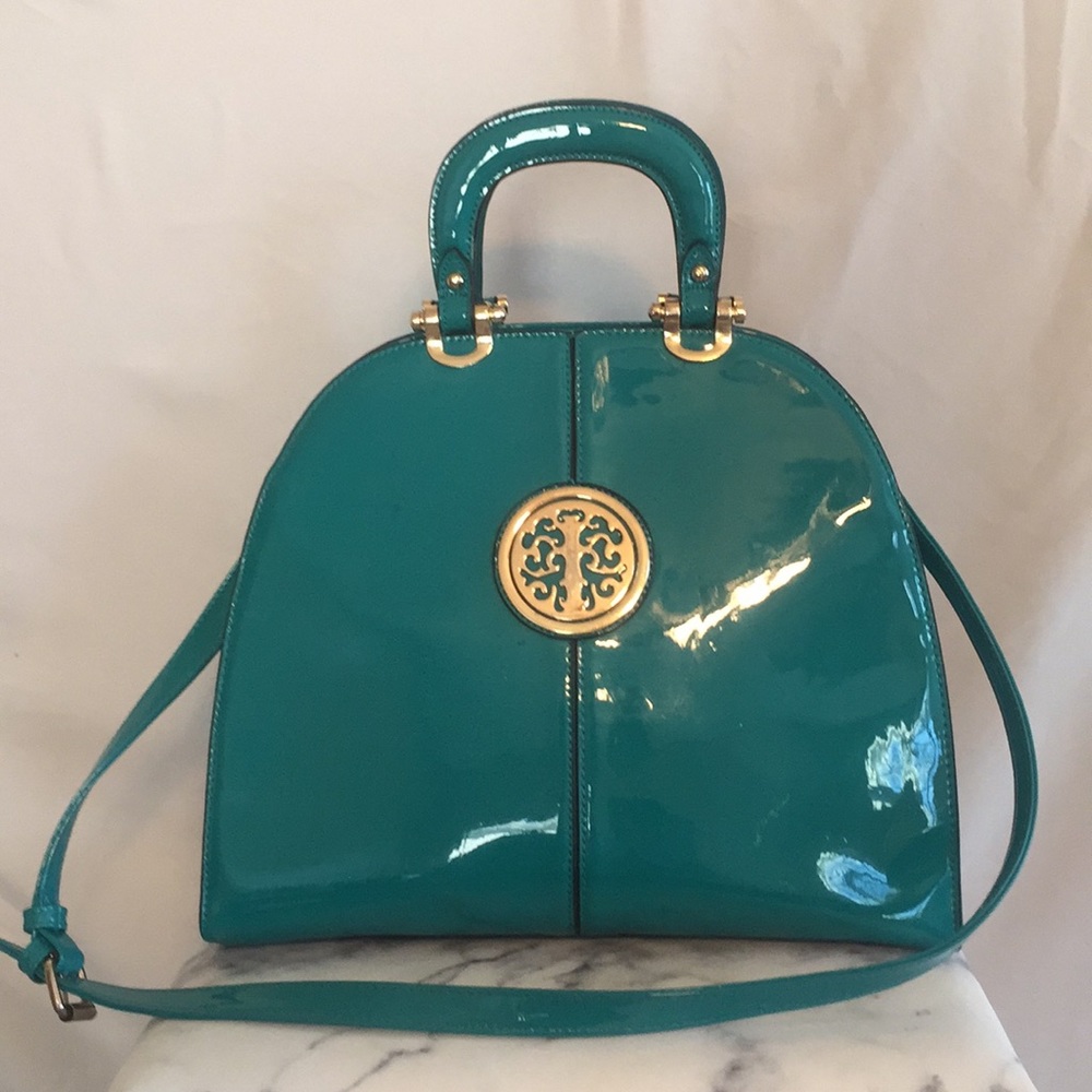 Teal Patent Leather Purse with Legs